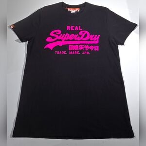 SuperDry Japan Heritage Black Fuchsia Pink Logo Crew Neck T-Shirt UK Men Large
